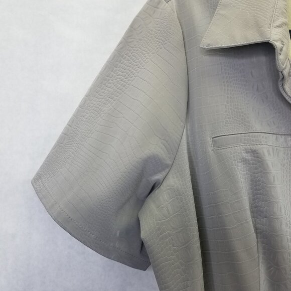 ALFANI Maxi Dress Women's 12 Gray Faux Leather Short Sleeve Belted Button Up NWT - Picture 4 of 16